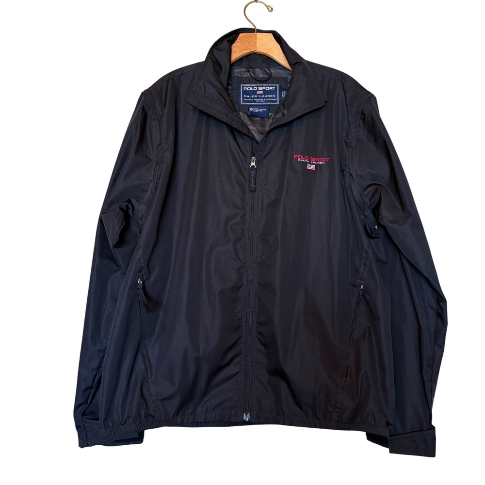 Polo Sport Ralph Lauren Mens Black Windbreaker Jacket Vest Zip Off Sleeves SZ S